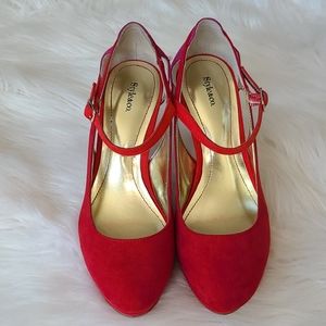 Style & Co. Red pink strappy pumps 7m